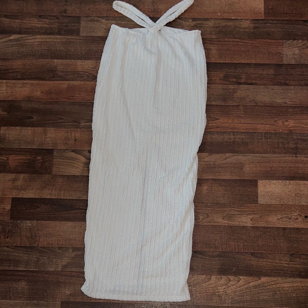 fashion nova White Textured Maxi skirt large summer